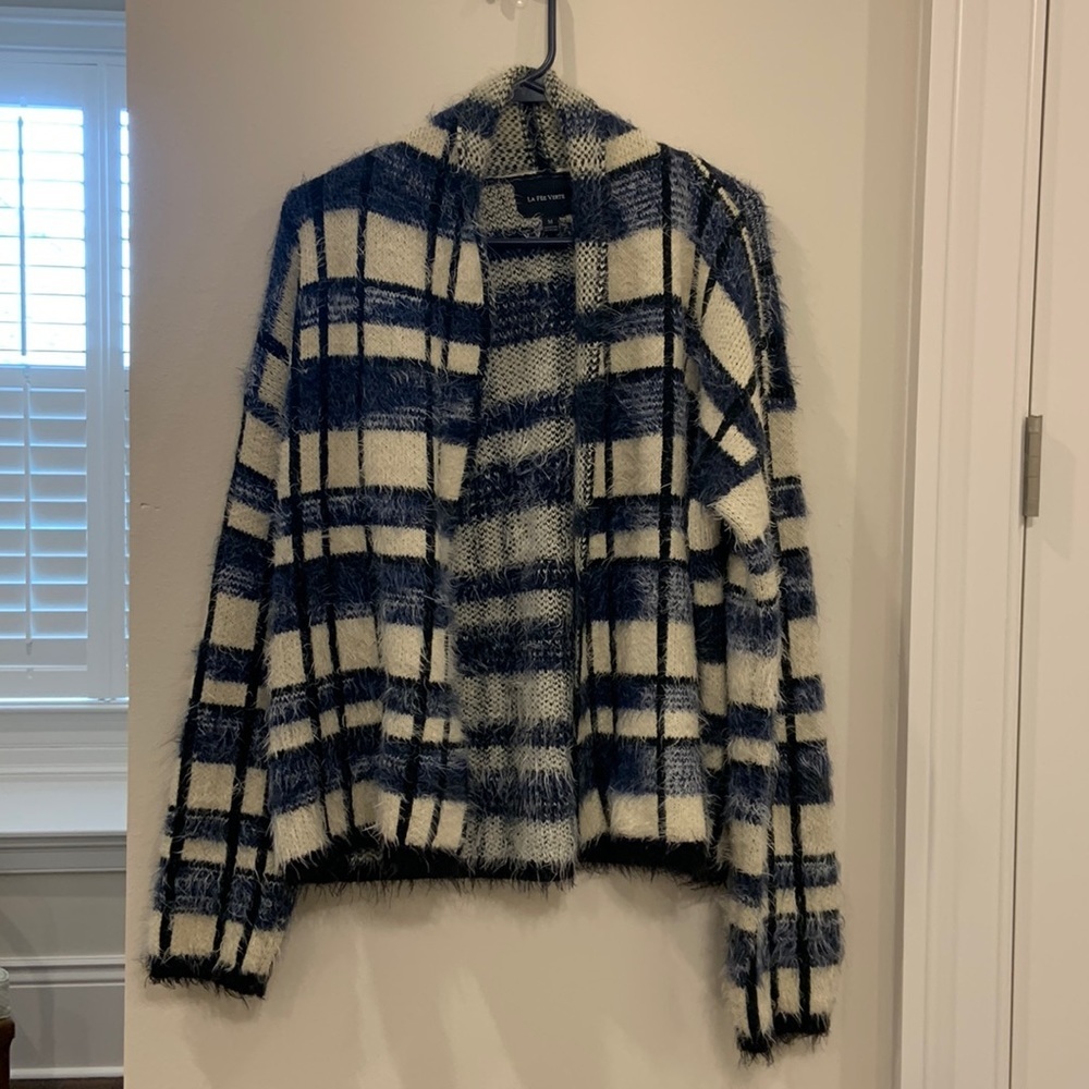 La Fee Verte blue and white plaid jacket- medium